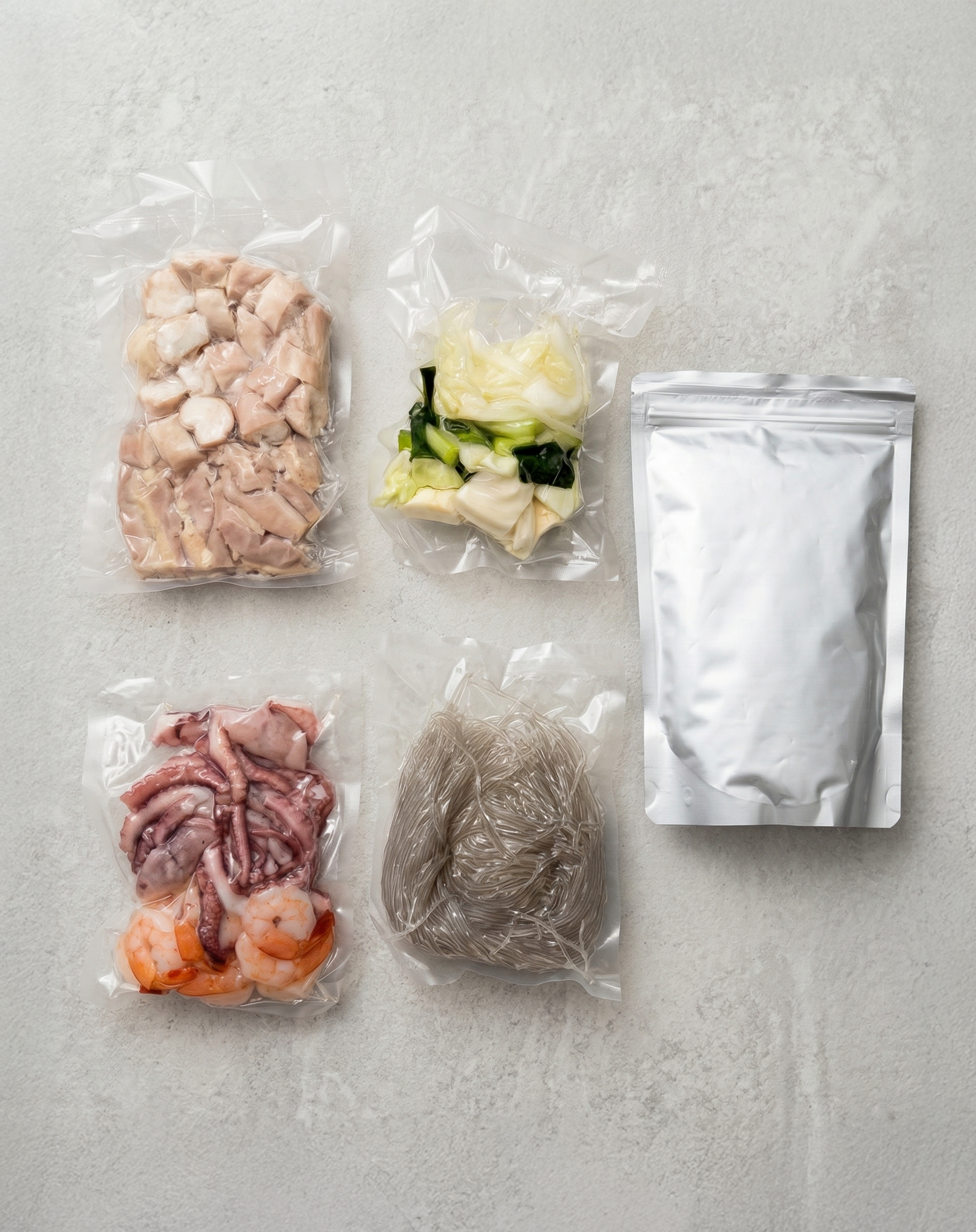 Nakgopsae meal kit contents – Korean BBQ with vegetables and noodles